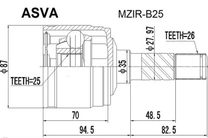 Шарнирный комплект ASVA MZIR-B25