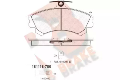 Комплект тормозных колодок R BRAKE RB1118-700