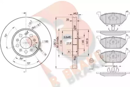 Комплект тормозов R BRAKE 3R13495604