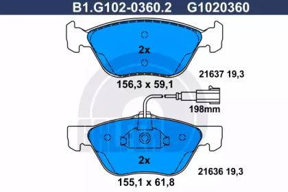 Комплект тормозных колодок GALFER B1.G102-0360.2