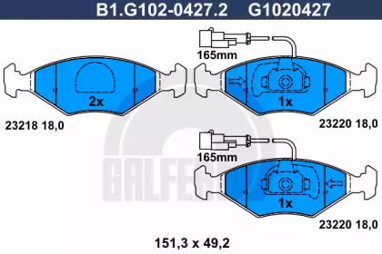 Комплект тормозных колодок GALFER B1.G102-0427.2