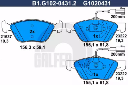 Комплект тормозных колодок GALFER B1.G102-0431.2