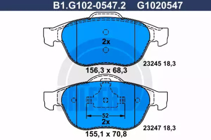 Комплект тормозных колодок GALFER B1.G102-0547.2