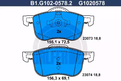 Комплект тормозных колодок GALFER B1.G102-0578.2