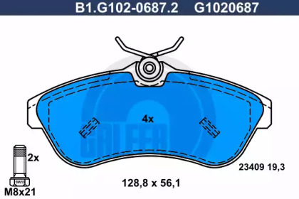 Комплект тормозных колодок GALFER B1.G102-0687.2