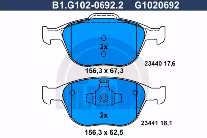 Комплект тормозных колодок GALFER B1.G102-0692.2