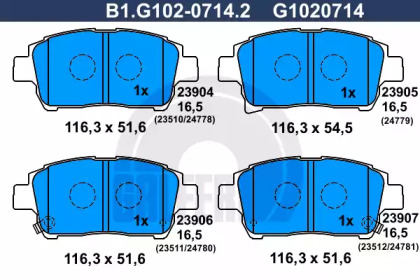 Комплект тормозных колодок GALFER B1.G102-0714.2