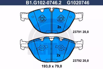 Комплект тормозных колодок GALFER B1.G102-0746.2