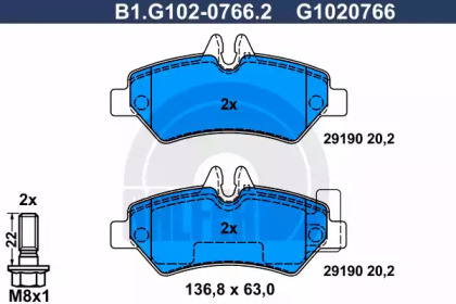 Комплект тормозных колодок GALFER B1.G102-0766.2