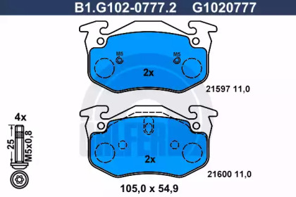 Комплект тормозных колодок GALFER B1.G102-0777.2