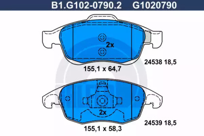 Комплект тормозных колодок GALFER B1.G102-0790.2