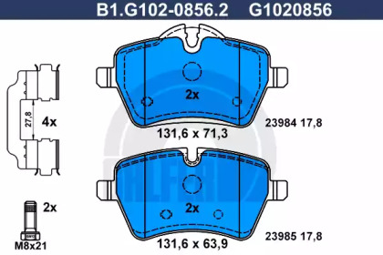 Комплект тормозных колодок GALFER B1.G102-0856.2