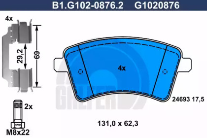 Комплект тормозных колодок GALFER B1.G102-0876.2