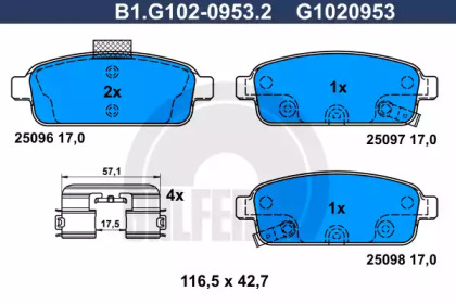 Комплект тормозных колодок GALFER B1.G102-0953.2