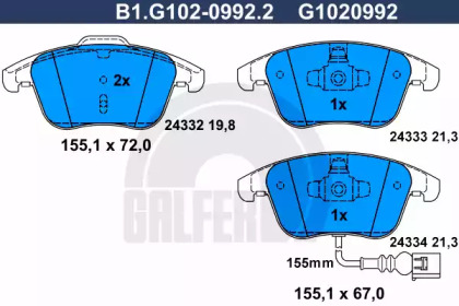 Комплект тормозных колодок GALFER B1.G102-0992.2