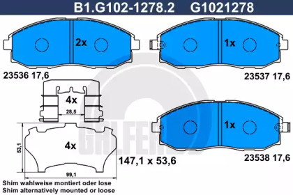 Комплект тормозных колодок GALFER B1.G102-1278.2