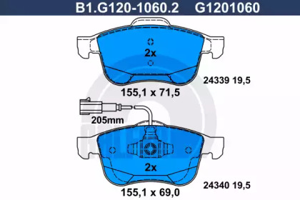 Комплект тормозных колодок GALFER B1.G120-1060.2