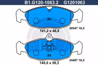 Комплект тормозных колодок GALFER B1.G120-1063.2