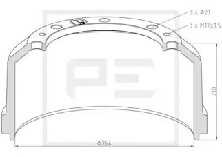 Тормозный барабан PE Automotive 016.472-00A