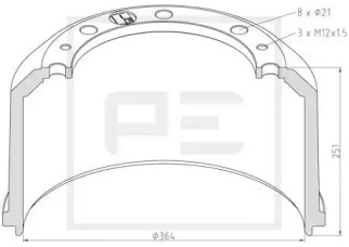 Тормозный барабан PE Automotive 016.524-00A