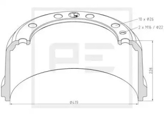 Тормозный барабан PE Automotive 166.069-00A