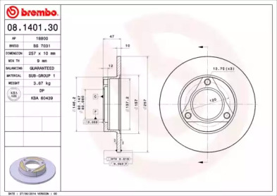 Тормозной диск BREMBO 08.1401.30