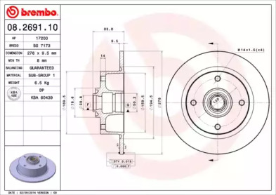 Тормозной диск BREMBO 08.2691.10