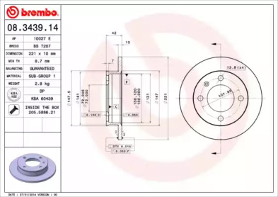 Тормозной диск BREMBO 08.3439.14