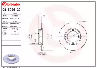 Тормозной диск BREMBO 08.5026.20