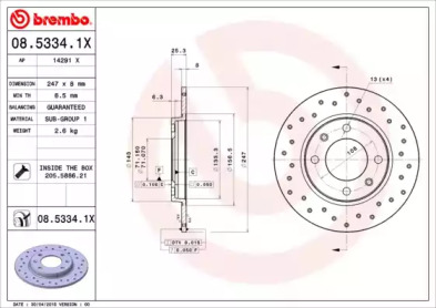 Тормозной диск BREMBO 08.5334.1X