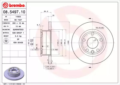 Тормозной диск BREMBO 08.5497.10