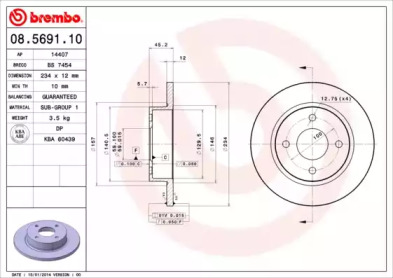 Тормозной диск BREMBO 08.5691.10