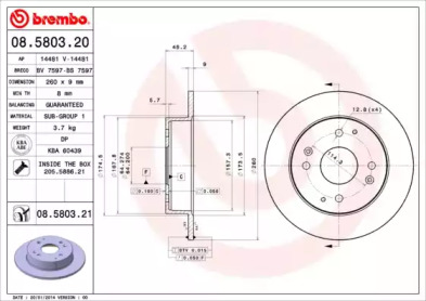 Тормозной диск BREMBO 08.5803.20