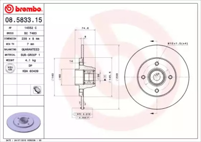 Тормозной диск BREMBO 08.5833.15