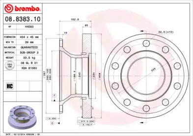 Тормозной диск BREMBO 08.8383.10