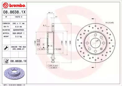 Тормозной диск BREMBO 08.8638.1X