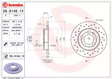 Тормозной диск BREMBO 08.9148.1X