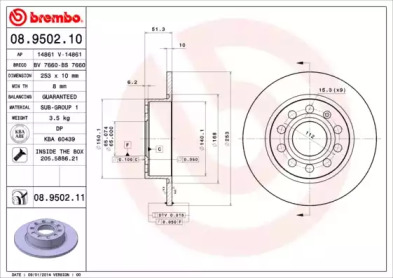 Тормозной диск BREMBO 08.9502.11