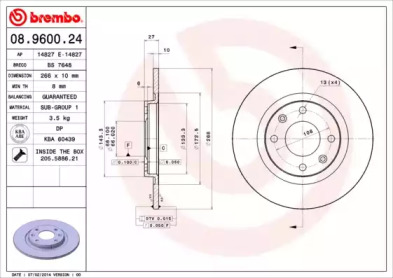 Тормозной диск BREMBO 08.9600.24