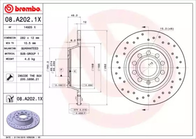 Тормозной диск BREMBO 08.A202.1X