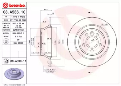 Тормозной диск BREMBO 08.A536.10