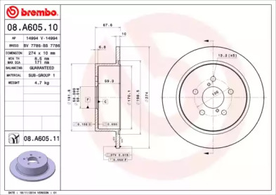 Тормозной диск BREMBO 08.A605.10