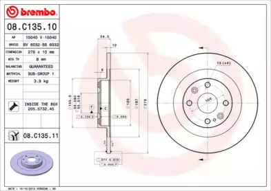 Тормозной диск BREMBO 08.C135.10