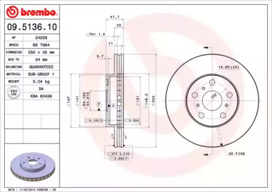 Тормозной диск BREMBO 09.5136.10