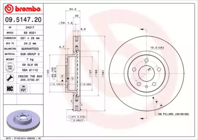 Тормозной диск BREMBO 09.5147.20