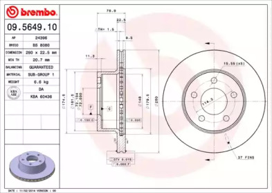 Тормозной диск BREMBO 09.5649.10