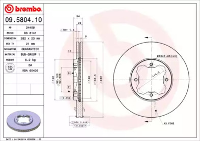 Тормозной диск BREMBO 09.5804.10