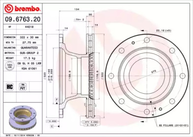 Тормозной диск BREMBO 09.6763.20