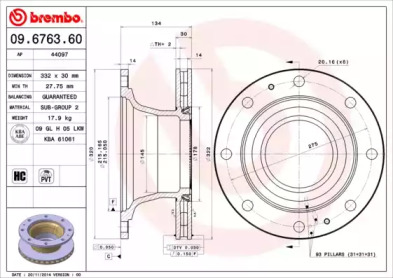 Тормозной диск BREMBO 09.6763.60