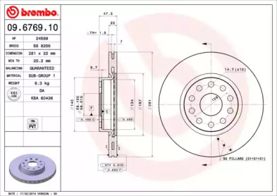 Тормозной диск BREMBO 09.6769.10